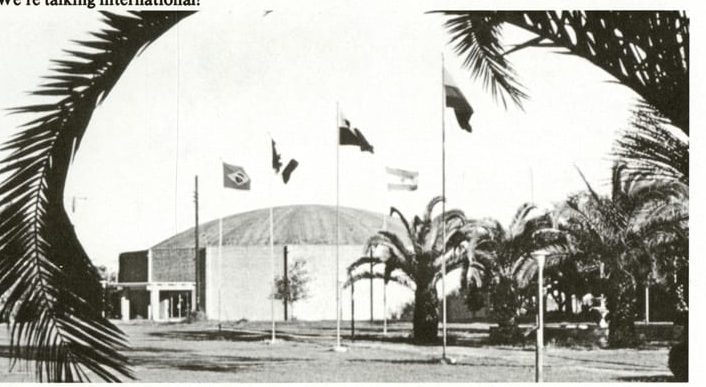 The William Lee Thomas Gymnasium, with the flags of the students' countries (Juntos 1988)